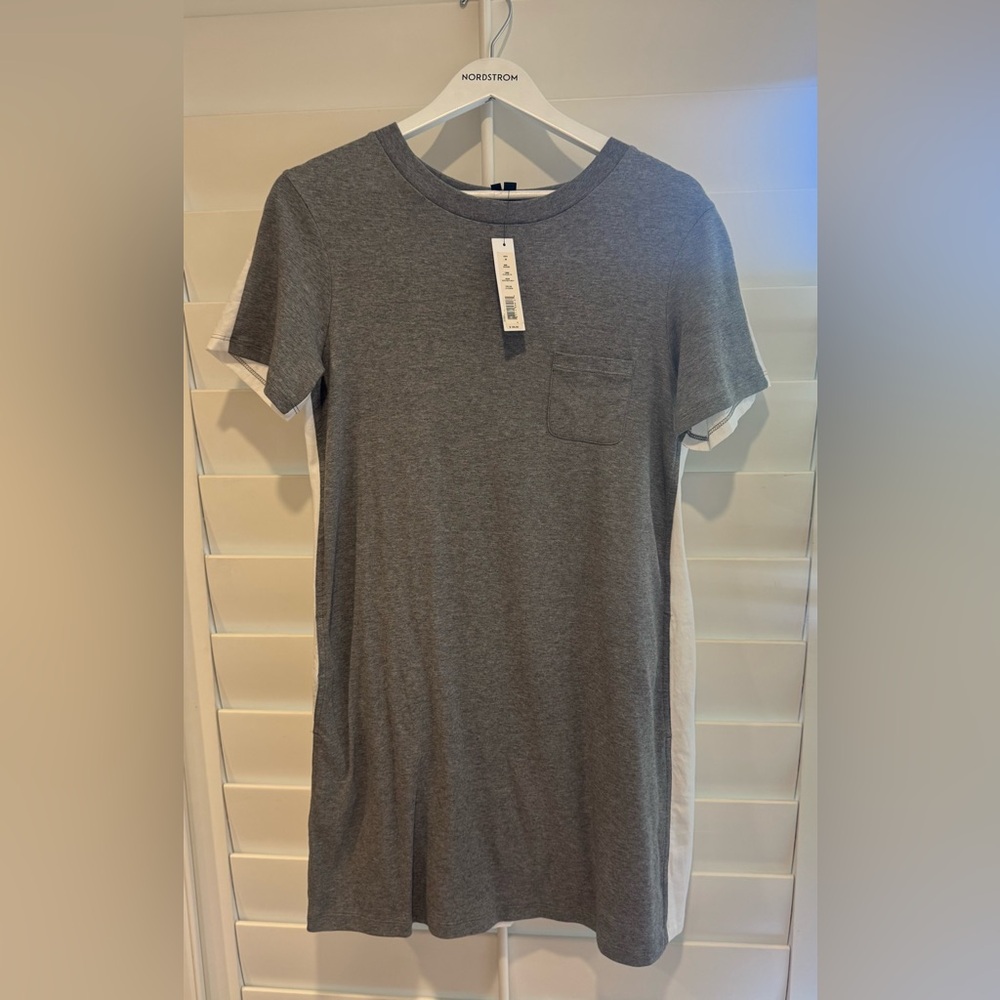 THEORY NWT Morbin Classic Tee T Shirt Dress Cotton M White Heather Grey - Picture 1 of 7